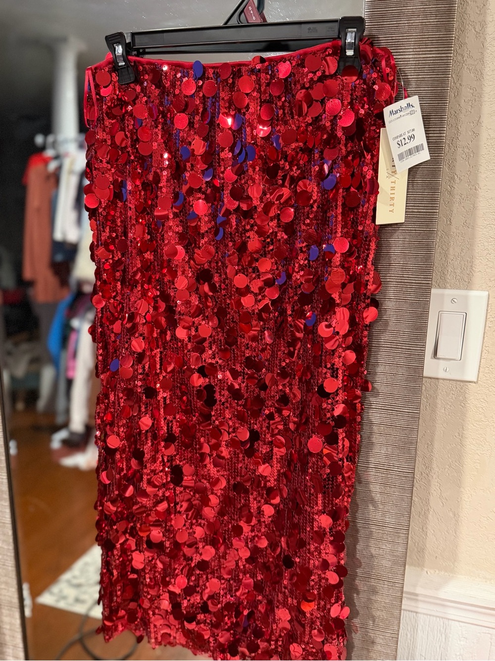 Marshalls Red Sequin Fringe Skirt